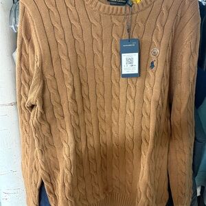 Ralph Lauren Men's Tan Cable Knit Crewneck Sweater
